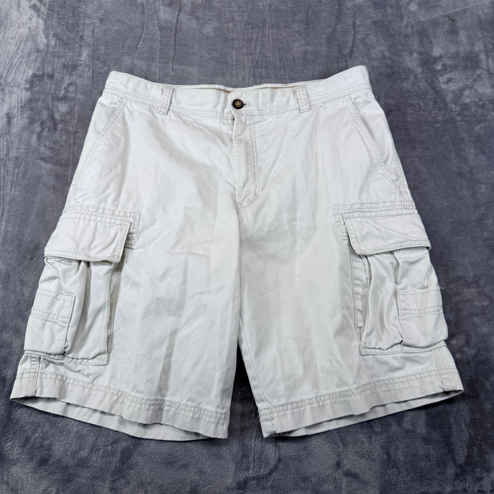 IZOD Cargo Shorts Mens Size 34 Beige Stone 100% Cotton Twill Multi-Pocket Casual